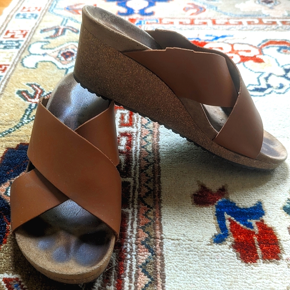 Birkenstock Papillio Brown Cross Strap Wedge Sandals